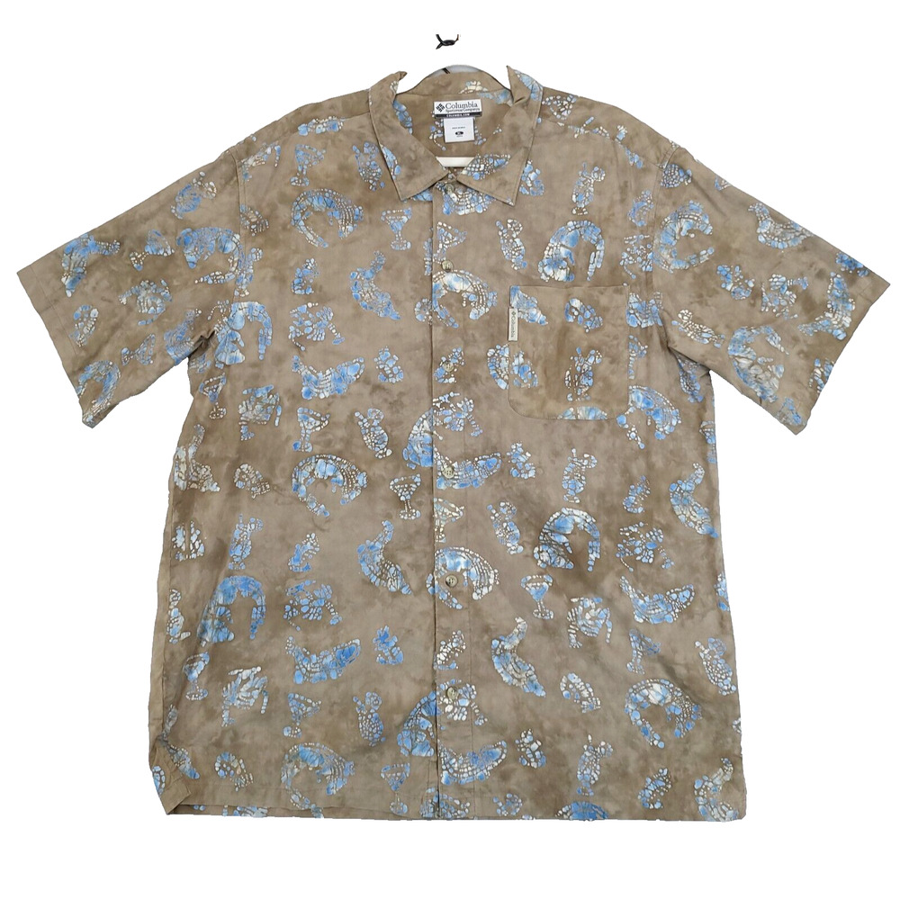 Columbia‎ Sportswear Button Shirt Washout Olive Blue Men XL Short Sleeve Cotton